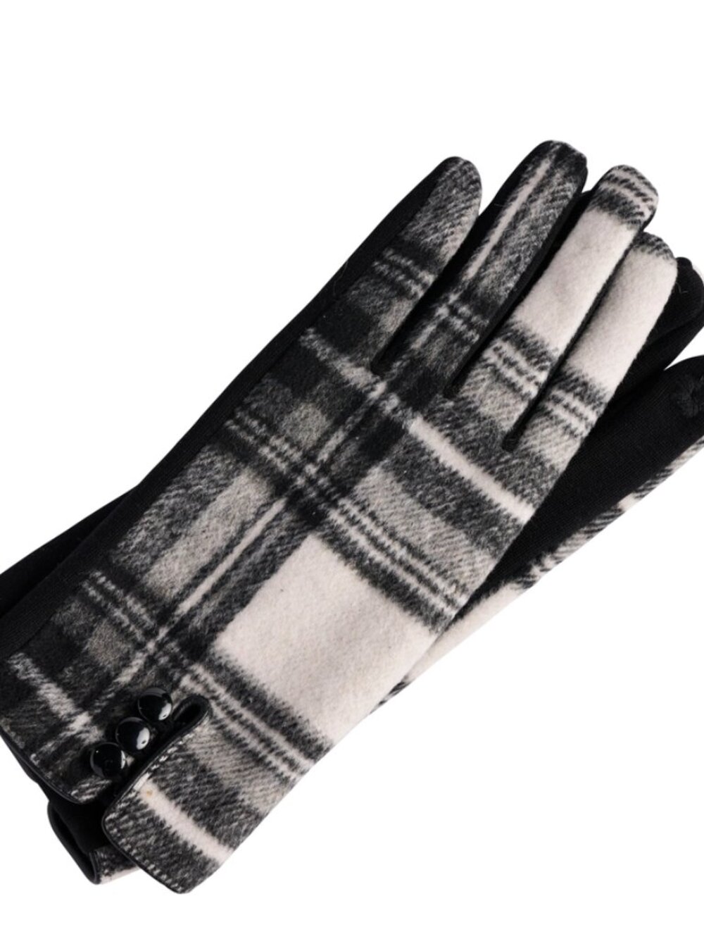 Gloves Plaid, Button Detail Black and Pink Touch Screen